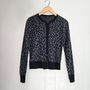 Ann Taylor Cheetah Animal Print Cardigan Black Gray Brown Size XS